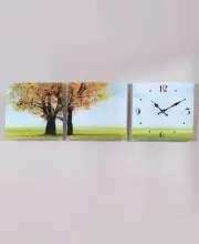 Autumn Harvest 3-Pc Glass Panel Art With Clock Fall Brooklyn Bridge NY Wall Art
