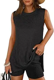 [ANRABESS] Women Summer 2 Piece Outfits Sleeveless Knit Sweater Top & Shorts Soft Lounge Sets Travel Beach 2025 Spring Clothes