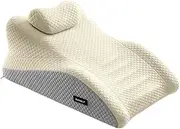 Qianly Memory Cotton Bed Wedge Pillow Triangle Pillow Wedge Ergonomic Design for Sleeping, Beige Gray