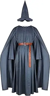 Gandalf Costume Fellowship of The Ring Cosplay Grey Robe Cloak Hat Full Set Outfits for Adult