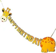 Giraffe Happy Birthday Party Banner, Cartoon Safari Animal Garland, Kids Jungle Themed Birthday Decorations, Funny Wall Hanging Letter Bunting for Children's Party Supplies