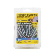 Zenith 10G x 60mm Zinc Plated Hinge-Long Thread Timber Screws - 50 Pack