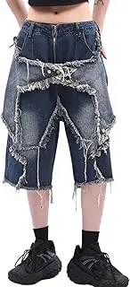 [Lafaguw] Jorts for Women Men Star Patchwork High Waisted Wide Leg Baggy Jeans Shorts Gothic Streetwear Summer Clothes