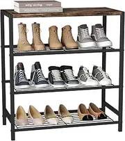 [HOMEFORT] 4-Tier Shoe Rack Organizer, Shoe Tower for Closet, Shoe Storage Shelf with MDF Top Board, Each Tier Fits 3 Pairs of Shoes, Entryway Shoes Organizer with Sturdy Metal Shelves, Rustic Brown