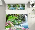 3D Waterfall Crane NAO11276 Bed Pillowcases Quilt Duvet Cover Set Queen King Fay