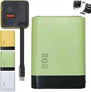 3 in 1 GaN Charger, Scalable 80w Max Fast Charger Module with Type C Cable and 2 USB Ports, 80 Watt All in One Chargers for iPhone, Phone and Laptops (Green)