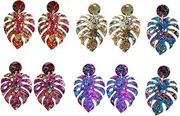 [Holibanna] Leaf Shape Sequin Earrings 5 Sets Acrylic Dangle Earrings for Girls Women Party Wedding Casual
