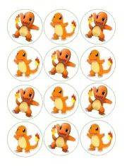 set of 12 charmander, pokemon edible paper, cupcake cookie toppers decorations