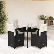 5 Piece Garden Bistro Set with Cushions Black Poly Rattan, Furniture Sets, Patio Furniture