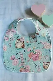 Handmade bib- Owls and flowers