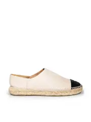 Beige Leather CC Cap Toe Espadrilles Flats