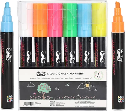 6-Pack Chalkboard Markers, Dual Tip, Vibrant Colors, 8 Labels, Liquid Chalk Pens