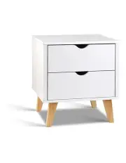 [Artiss] 2 Drawer Wooden Bedside Table x1 in White