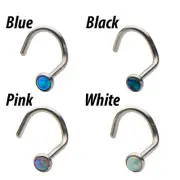 20ga Nose Screw w/2mm Bezel Set Synthetic Opal 316L Steel - 4 Colors to Choose