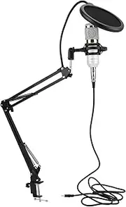 POENVFPO Condenser Microphone Kit,PC Desktop Notebook Computer Mic,Microphone with Flexible Arm USB (White + Silver)