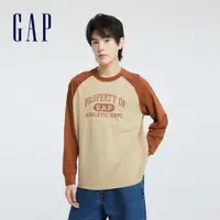 在飛比找蝦皮商城優惠-Gap 男裝 Logo純棉印花圓領長袖上衣-棕色(77318