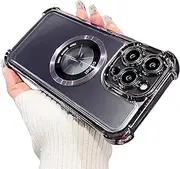 iPhone 13 Pro Magnetic Transparent Case,Luxury Bling Four Corners Shockproof Military-Grade Protection with Camera Lens Protector Clear Plating Cover for Women - Purple