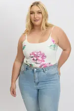 White Floral Floral Singlet Top Mesh