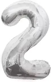 Unique Number 2 Shaped Foil Balloon, 34", Silver