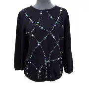 New Alfred Dunner Womens Small 3/4 Sleeve Beaded Blue Sweater
