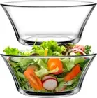2 Pack 8.5" Glass Salad Bowl 57 Oz Large Serving Bowl Set Deep Glass Bowl For