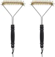 Risipu Pack of 2 Brass Grill Brushes, Brass Grill Brush for Cast Grate, Extra Hard Brass Bristles, Grill Brush for Gas Grill, Charcoal Grill, Electric Grill, with Non-Slip PP Handle, Hanging Loop