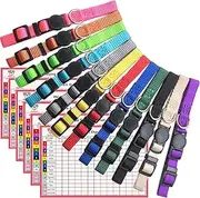 The Creativehome Puppy ID Collar Identification Soft Nylon Adjustable Breakaway Safety Whelping Litter Collars for Newborn Pets with Record Keeping Charts 12pcs/set