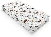Watercolor Cow Boho Leaves Baby Changing Pad Cover for Boy Girl 32''x16'' Farm Cows Green Leaves Fitted Diaper Changing Pad Sheets Comfort Soft Breathable Nursery Changing Table Mats