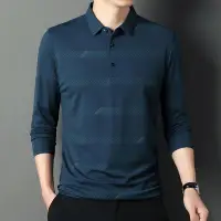 在飛比找Yahoo!奇摩拍賣優惠-型男Polo衫 天絲棉春秋季新款男裝修身T恤翻領長袖t恤青年