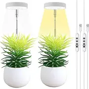 Plant Grow Light 2Pack, LED Growing Lamp Full Spectrum for Indoor Plant, Height Adjustable Plant Light with Auto On/Off Timer 3/9/12H,4 Dimmable Brightness, Ideal for Small Plant, White