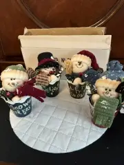 Set Of 4 Rustic Christmas Tree Ornaments ~ Snowmen In Bucket's ~ 4.5"