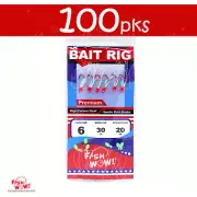 100pks Size 6 Fish WOW! Sabiki Rigs 6 Red hooks Mylar Skin Glow bead Piscatore