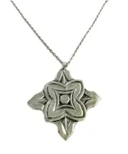 Vintage X- large statement Diamond Lotus Pendant necklace antique Silver plated