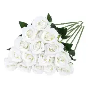 Pcs Roses Artificial Flowers Silk Roses with Long Stems, Faux Velvet 15 White