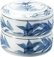 Mino Pottery 37904234 Spoon, Commercial Use, Made in Japan, 3.7 x 3.5 inches (9.5 x 9 cm), Bellflower Two-tier Lid (Medium)