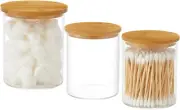 3 Pack Glass Qtip Holder Dispenser, 20 Oz and 11 Oz Clear Glass Apothecary Jars,