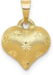 [JewelryWeb] 14ct Yellow Gold Hollow Satin and Sparkle Cut Puffed Love Heart Pendant Necklace 11.6x16.1mm