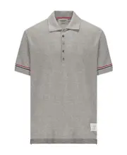 Thom Browne RWB Striped Short-Sleeved Polo Shirt 0,1,2,3,4,5 medium gray