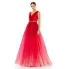 Mac Duggal Red Ombré Beaded Belt Wrap Over Sleeveless Ballgown Size 6 $498 20378