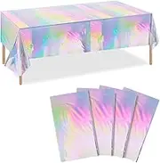 4 Pack Iridescent Tablecloths - Shiny Laser Rectangle Table Covers for Parties, Events, Birthdays, Weddings, and Celebrations - Holographic Foil Decoration