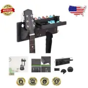Stylish Vintage Black Guitar Wall Hanger with Hooks & Accessory Shelf