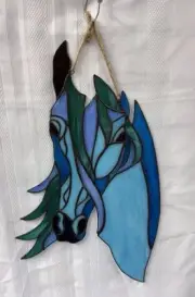 Stained Glass Blue Horse NEW Handmade One Of A Kind