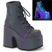 Demonia Camel-203 Gothic Punk Chunky Heels Platform Green Reflective Boots
