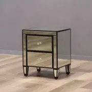 Carl Bedside Table 2 Drawers Cabinet Mirrored Nightstand