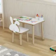 Kids Activity Table & Chair Set Wooden Play Study Desk with Bunny Design Chair