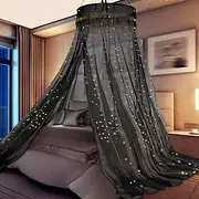 Black Round Dome Bed Canopy for Girls & Adults - Large Hanging Mosquito Net for Twin, Full, Queen Beds, Elegant Bedroom Decor