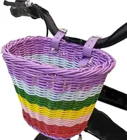 Kids Bike Basket, Front Bicycle Bike Baskets for Kids, Small Wicker Bike Basket for Boys and Girls, Small Wicker Basket for Bike, with 1pc Bicycle Bell, and 1pairs Ribbons Tassels