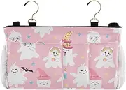 Bedside Storage Organizer Happy Halloween Ghosts Peach Multi-Function Organizer Caddy for Bunk Hospital Beds Dorm Rooms Bed Rails