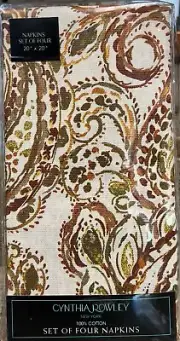 Cynthia Rowley Fall Rust Orange Paisley Floral Cloth Napkins Set Of 4￼