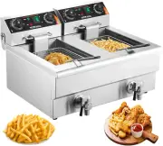 Commercial Deep Fryer, Dual Tank 3000W Electric Countertop Fryer with Basket, 2